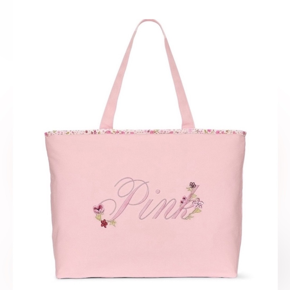 NWT VS Pink Embroidered Tote Bag with zipper